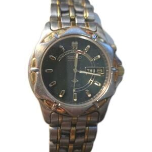 MENS SEIKO KINETIC 5M43-0A50⌚SQ 50 BLACK DIAL 2-TONE WATCH OLD STOCK